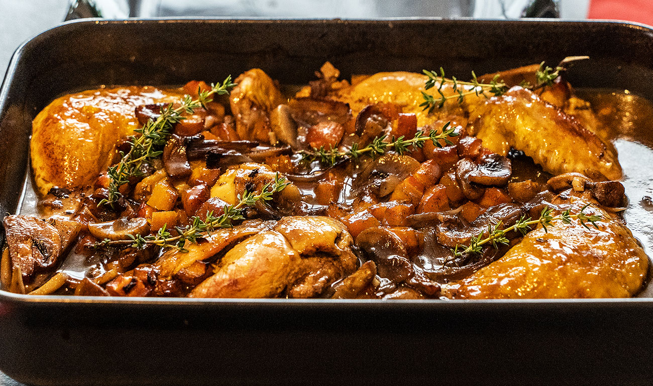 Coq au Vin - Hähnchen in Rotweinsauce