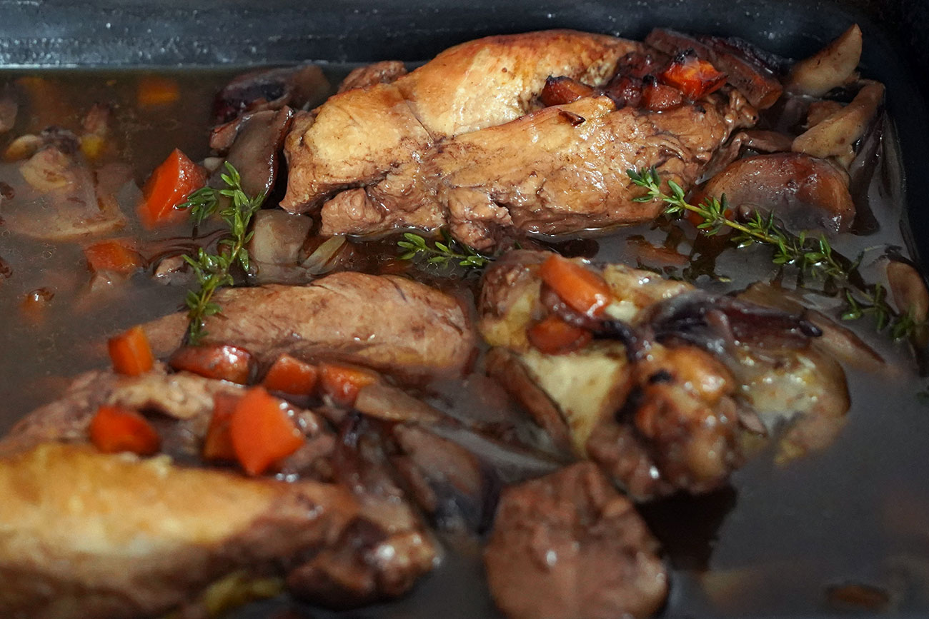 Coq au Vin - Hähnchen in Rotweinsauce